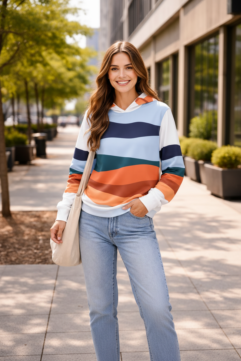 Colour Block Stripe Sports Hoodie