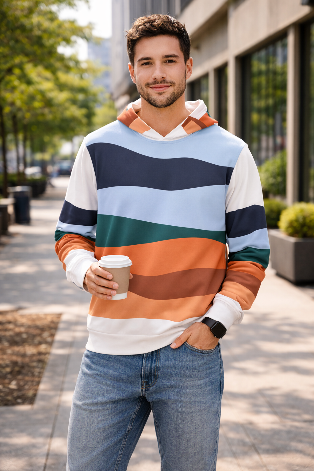 Colour Block Stripe Sports Hoodie