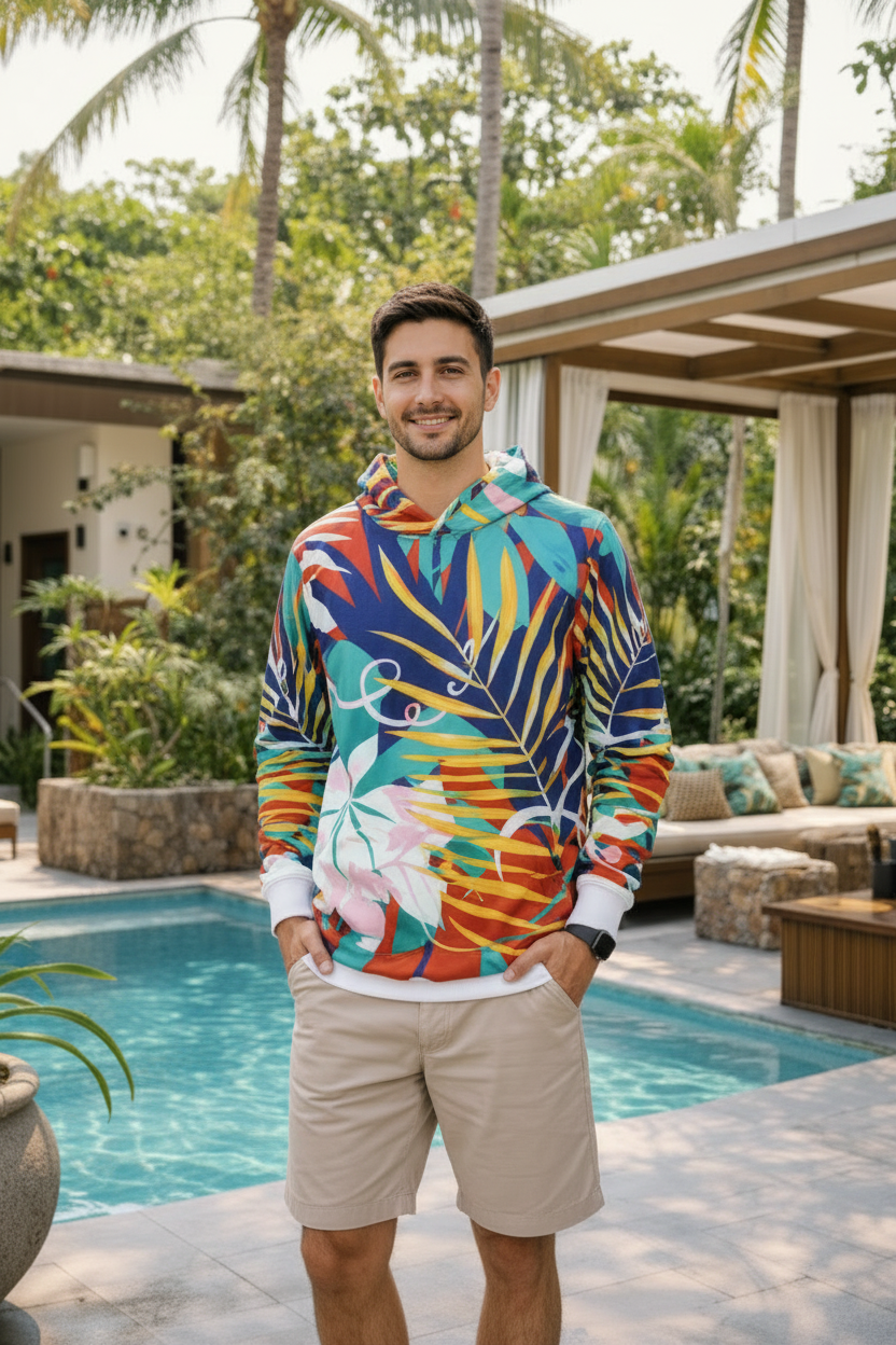 Tropical Leaf Print Sports Hoodie