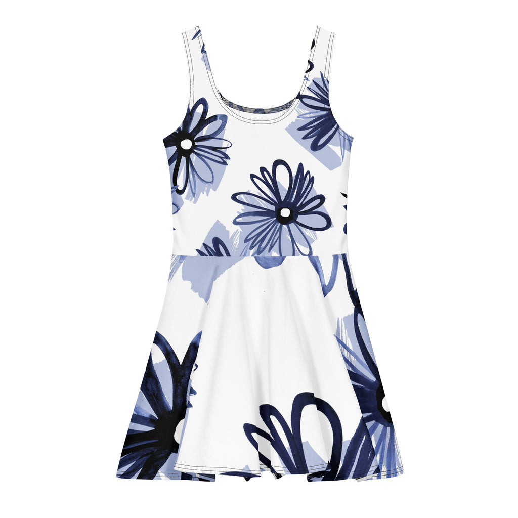 Cotton Skater Dress — Navy Daisy Print