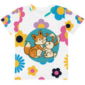 Fox & Cat Best Friends Kids Tee — Retro Floral All-Over Print