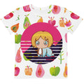 Chibi Girl Fruit Garden Kids Tee — Watercolour Fruit All-Over Print