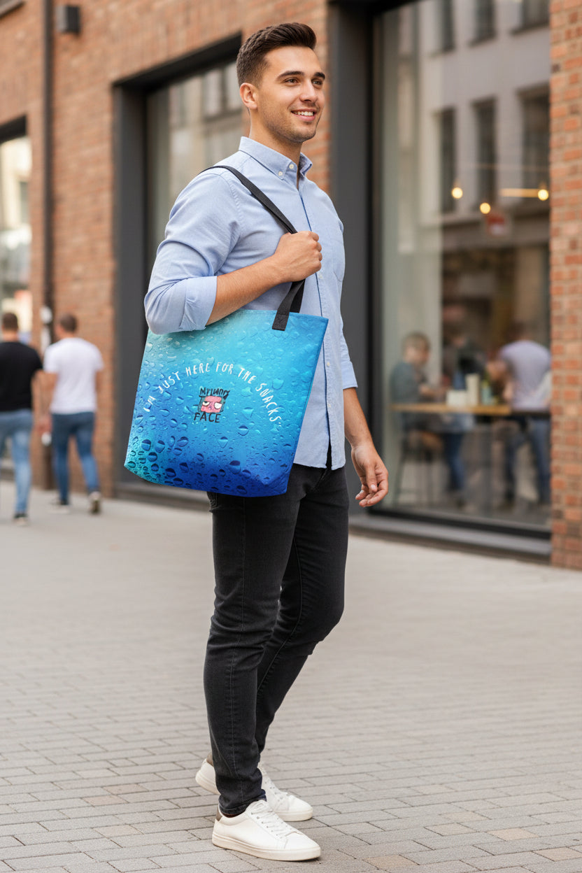 Water Drop Print Tote Bag — Black Handles