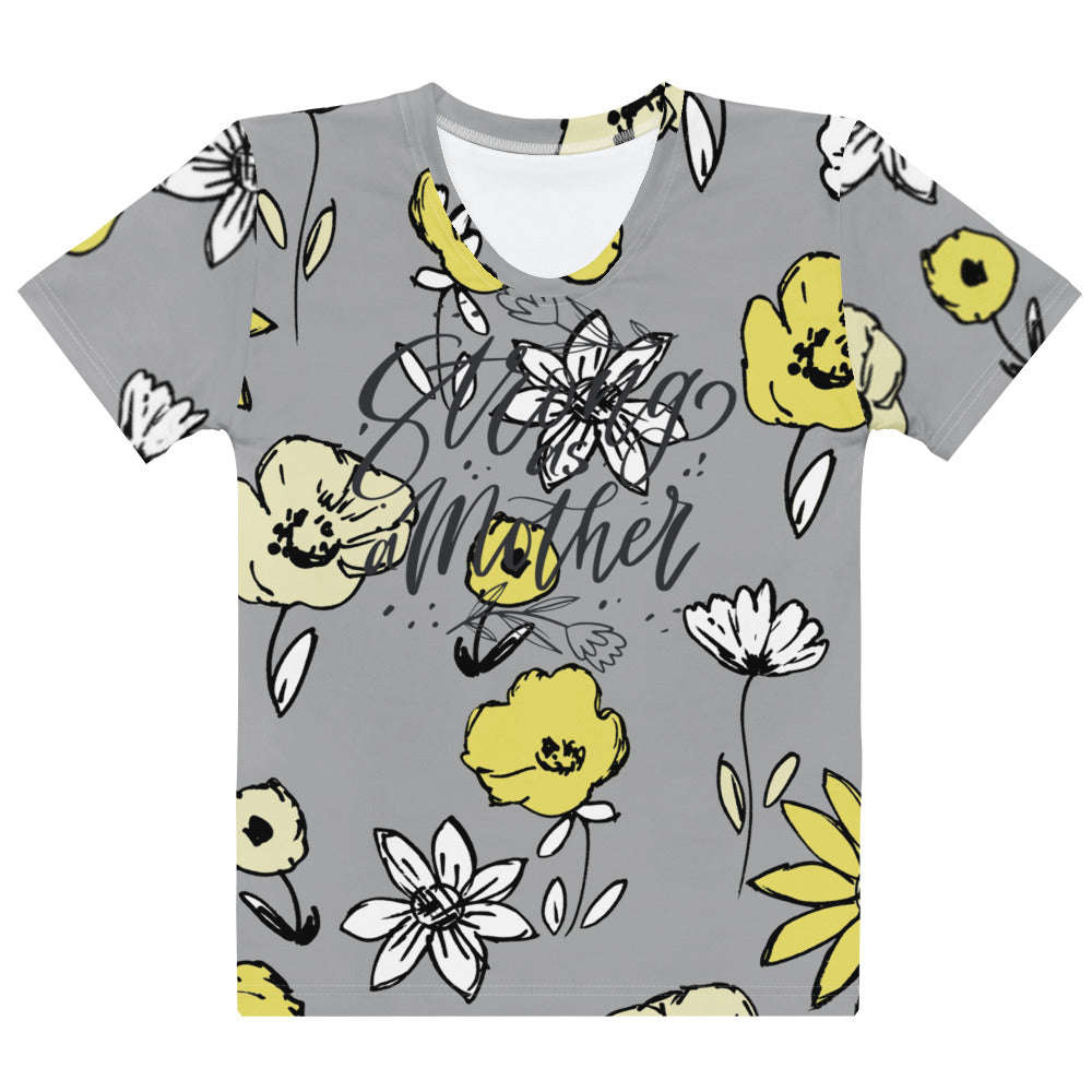 Floral Script Women's Tee — Grey All-Over Print