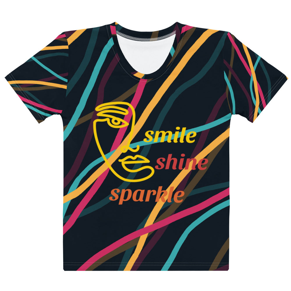 Black Printed Tee with Neon Stripe & Script