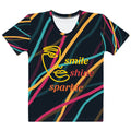 Black Printed Tee with Neon Stripe & Script