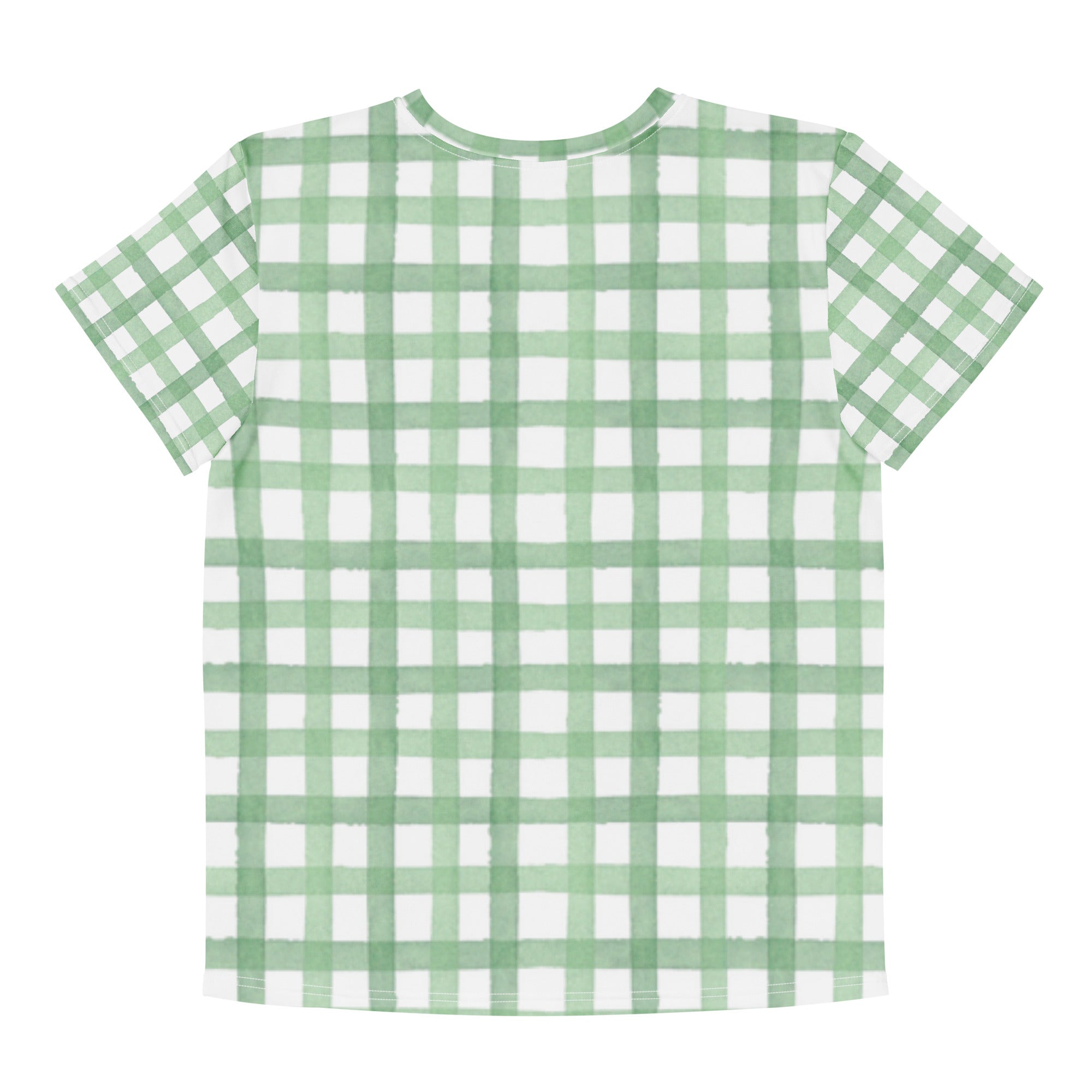 Space Duo Kids Tee — Sage Gingham Print (White)