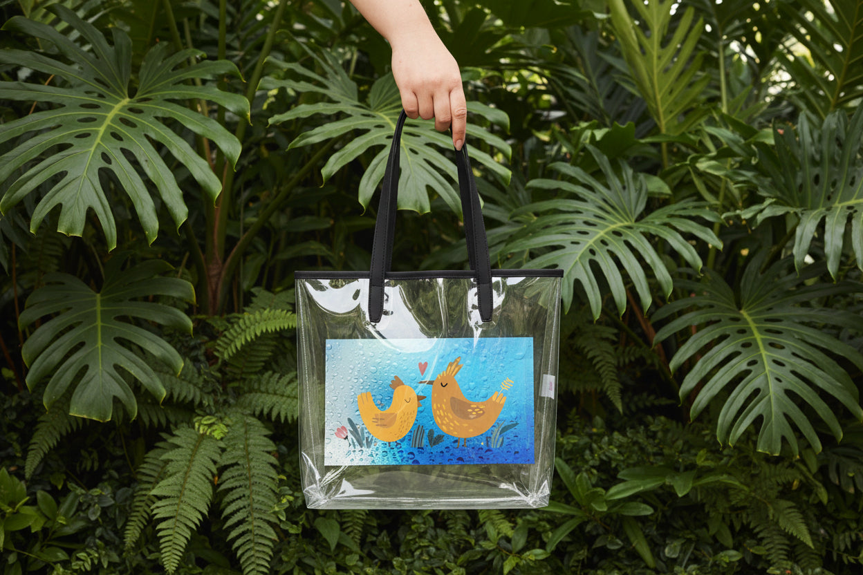 Clear Tote Bag — Love Birds Print
