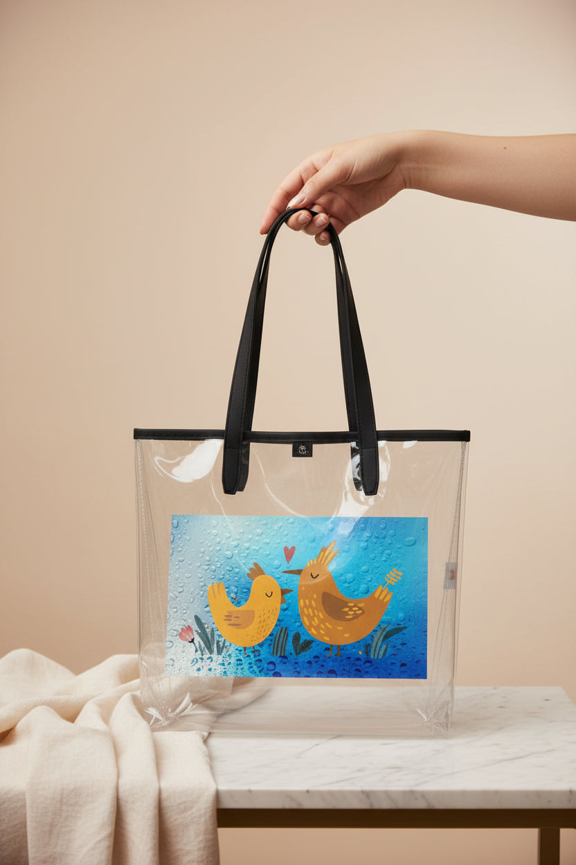 Clear Tote Bag — Love Birds Print