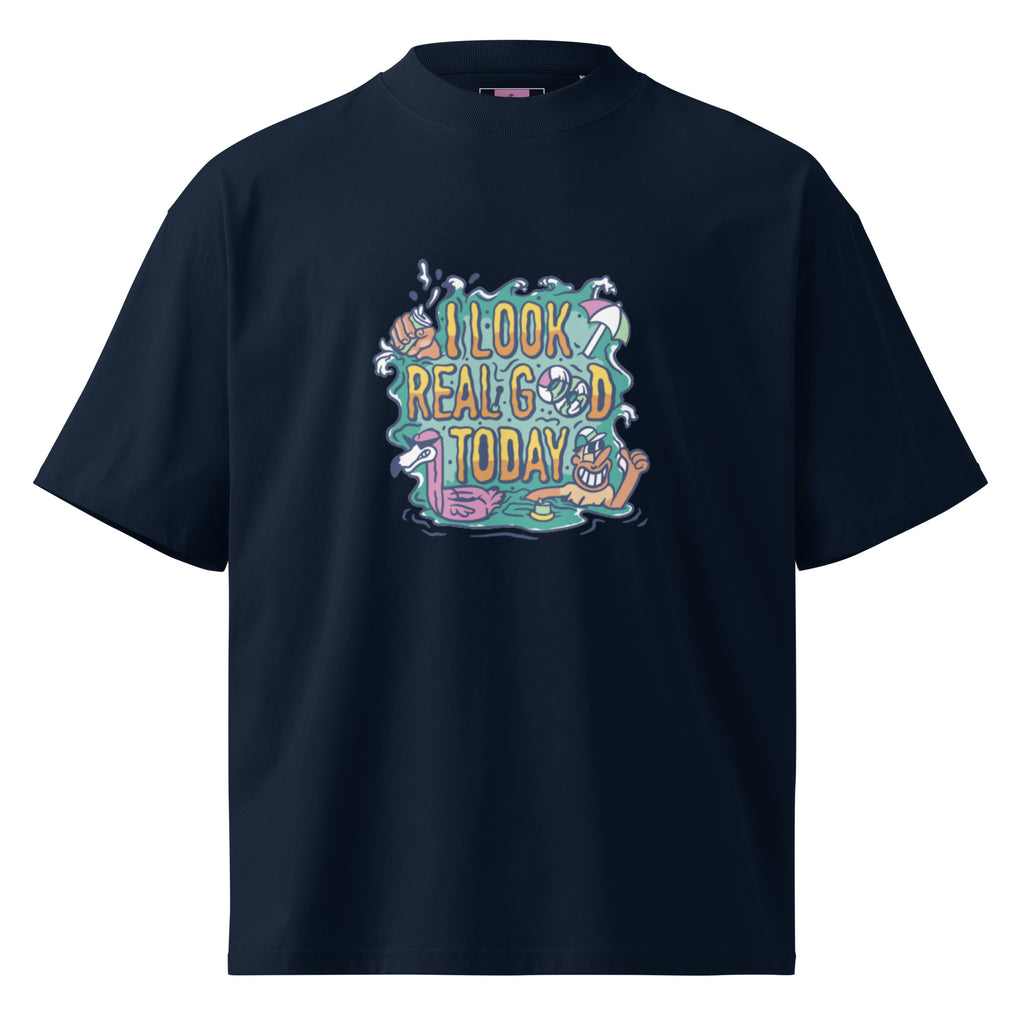 Oversized Tee — I Look Real Good Today Print (Navy)