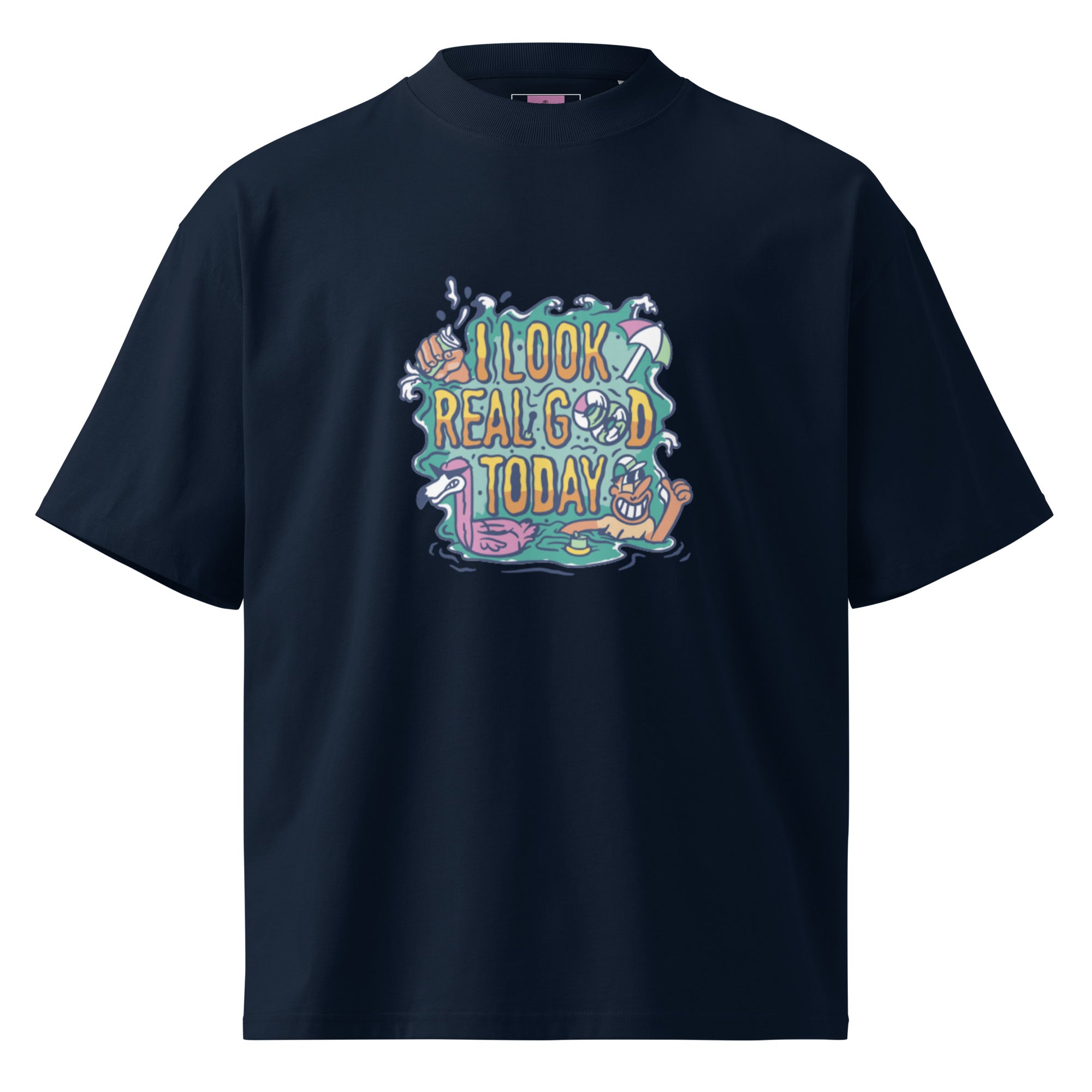 Oversized Tee — I Look Real Good Today Print (Navy)