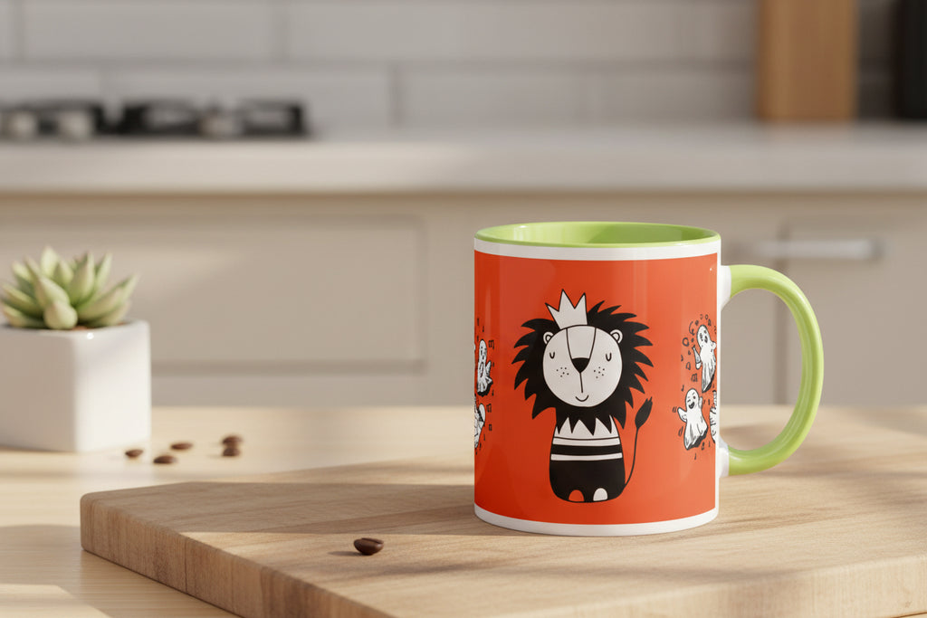 Ceramic Mug — Lion King & Ghosts Print (Green Inside)