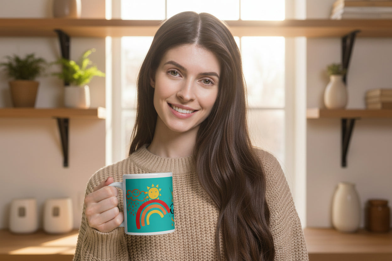 Glossy Mug — Sunny Rainbow Print (Teal, 20oz)